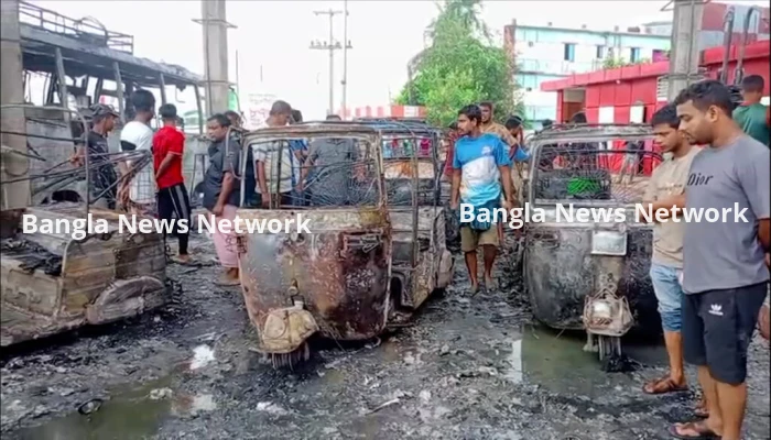 হবিগঞ্জে সিএনজি রিফুয়েলিং স্টেশনে অগ্নিকাণ্ড, নিয়ন্ত্রণের আগেই পুড়লো ১০ গাড়ি