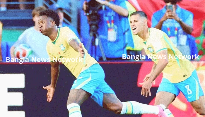 ভিনিসিয়ুসের গোলে সমতা এনে বিরতিতে ব্রাজিল
